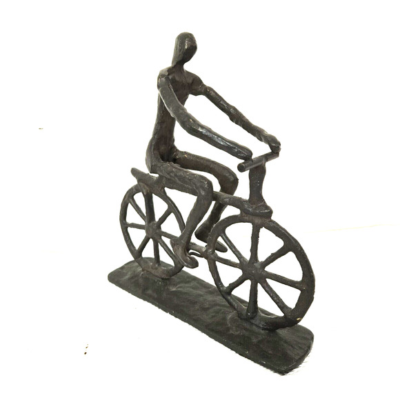 Vtg Brutalist Cast Iron Metalwork Cyclist Bicycle Sculpture Bookend Decor *READ* - Picture 2 of 11